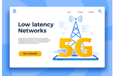 Mobile 5G landing page. Fast internet connection, low latency networks