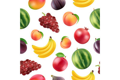 Vector realistic fruits and berries pattern or background illustration