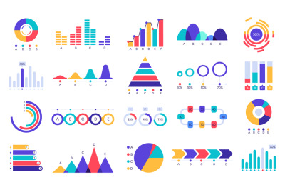 Graphic charts icons. Finance statistic chart, money revenue and profi