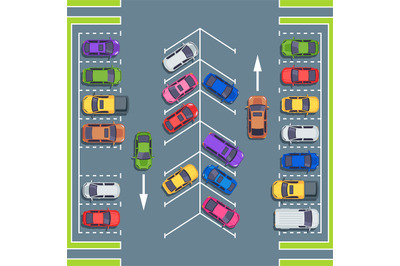 City parking top view. Park spaces for cars&2C; car parking zone vector i