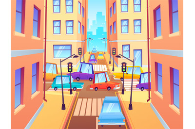 City crossroad with cars. Road traffic intersection&2C; town street car j