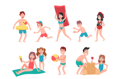 Kids playing at beach. Summer holiday vacation childrens, swimming and