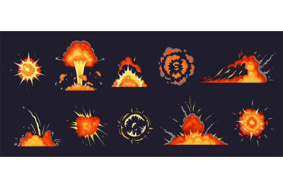 Cartoon explosion. Exploding bomb&2C; atomic explode effect and comic exp