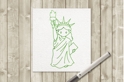 Cute Statue of Liberty Single Line Sketch for Pens | SVG | PNG | DXF