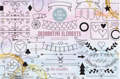 Decorative Elements | Hand Drawn Frame, Divider, Arrow, Heart, Laurel
