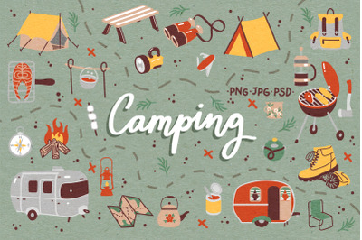 Camping doodles &amp; pattern