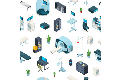 Vector isometric hospital icons pattern or background illustration