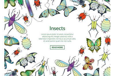 Vector hand drawn insects background with place for text illustration