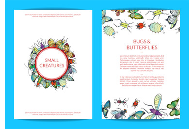 Vector hand drawn insects card of set