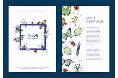 Vector hand drawn insects card or flyer template illustration