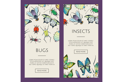 Vector hand drawn insects web banner illustration