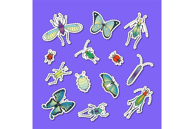 Vector hand drawn insects stickers set illustration