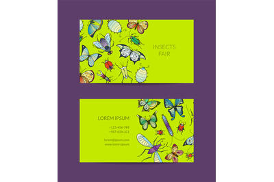 Vector hand drawn insects business card isolated