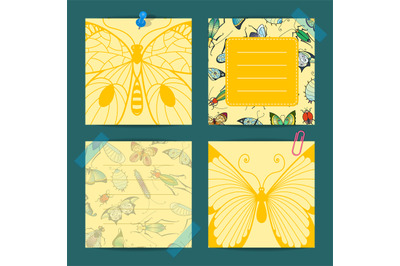 Vector hand drawn insects cute notes isolated