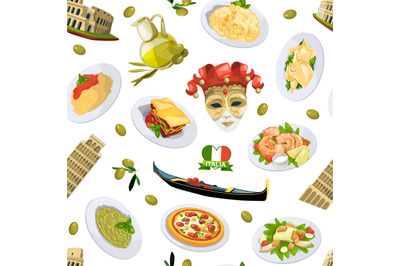 Vector cartoon italian cuisine elements pattern or background illustra