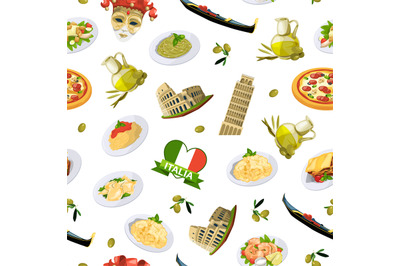 Vector cartoon italian cuisine elements pattern or background illustra