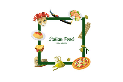 Vector cartoon italian cuisine elements with place for text