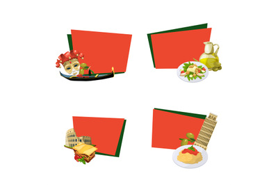 Vector cartoon italian cuisine elements stickers isolated