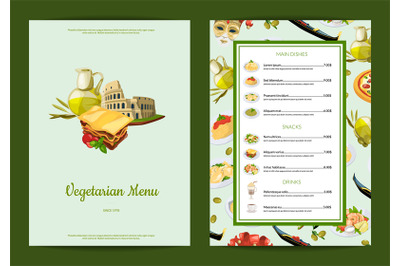 Vector italian cuisine cafe or restaurant menu illustration