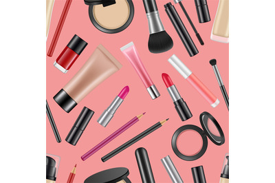 Vector realistic makeup elements pattern or background illustration