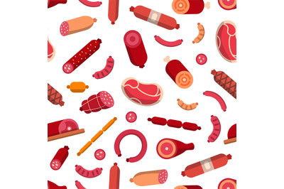 Vector flat meat and sausages icons pattern or background illustration