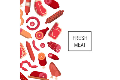 Vector flat meat and sausages icons background with place for text ill