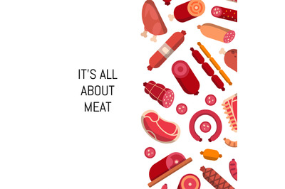 Vector flat meat and sausages icons background