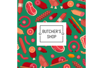 Vector flat meat and sausages icons background