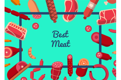 Vector flat meat and sausages icons background with place for text ill