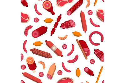 Vector flat meat and sausages icons pattern background illustration