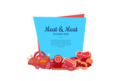 Vector flat meat and sausages icons isolated