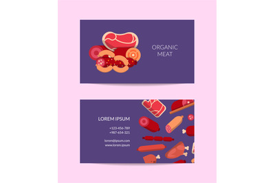 Vector flat meat and sausages icons business card