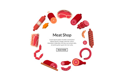 Vector flat meat and sausages icons isolated