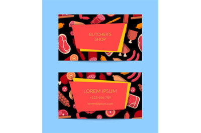 Vector flat meat and sausages icons business card