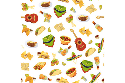 Vector cartoon mexican food pattern or background illustration