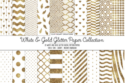 White and Gold White Glitter Digital Papers