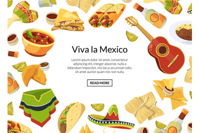 Vector cartoon mexican food background with place for text illustratio