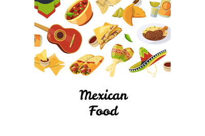 Vector cartoon mexican food background illustration flat