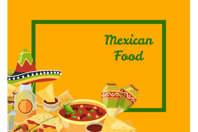 Vector cartoon mexican food background with place for text illustratio