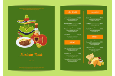 Vector cartoon mexican food restaurant menu design