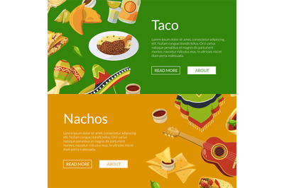 Vector cartoon mexican food web banner illustration