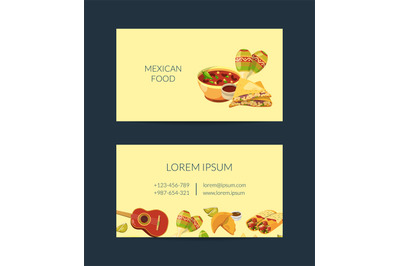 Vector cartoon mexican food business card template for mexican cuisine