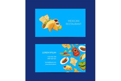 Vector cartoon mexican food business card template