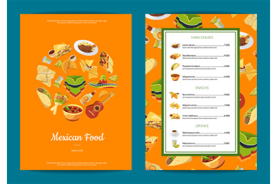 Vector cartoon mexican food cafe or restaurant menu template illustrat