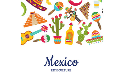 Vector flat Mexico attributes background with place for text illustrat