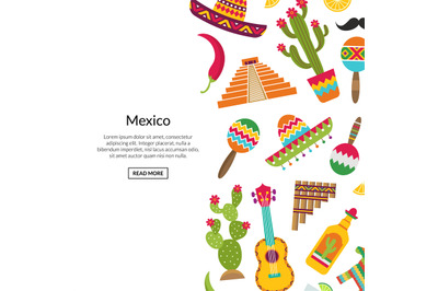 Vector flat Mexico attributes background with place for text illustrat