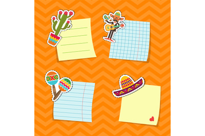 Vector flat Mexico attributes stickers set illustration