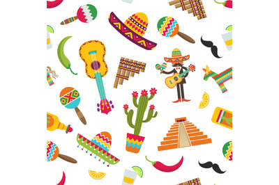 Vector flat Mexico attributes pattern or background illustration