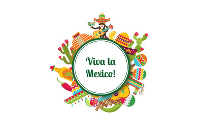 Vector flat Mexico attributes circle with place for text illustration