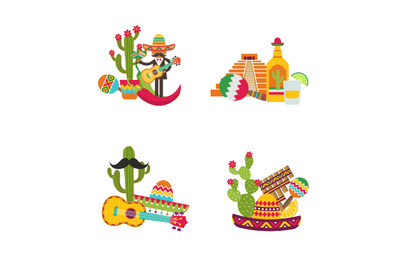 Vector flat Mexico set isolated on white background